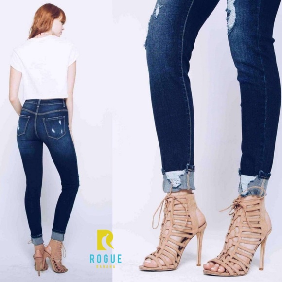 🆕Distressed High Waist Dark Ankle Skinny Jeans🆕 - Picture 2 of 8